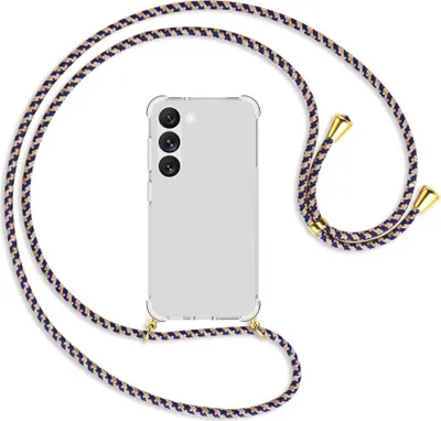 Produktbild von Handykette Backcover-Schutzhülle mit Band (Metall goldfarben) für Samsung Galaxy S23 - blau+beige