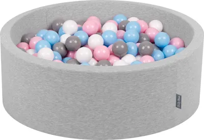 Produktbild von KiddyMoon Bällebad OK30D, 90x30cm, 300 Bälle ∅7cm, Rund Bällepool Mit Bunten Bällen Für Babys Und Kinder, Hellgrau