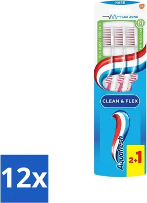 Image de Aquafresh Brosse à dents Clean & Flex Hard 3 pièces - Pack avantage - 12 pièces