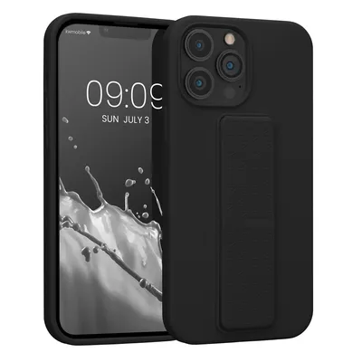 Produktbild von kwmobile Handyhülle kompatibel mit Apple iPhone 13 Pro Max - Hülle mit Fingerhalter und Standfunktion - Silikon Case Handy Cover in Schwarz
