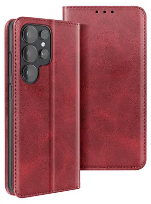 Zdjęcie produktu dla Avizar, etui z imitacją skóry z podstawką do Galaxy S26 Ultra, czerwone
