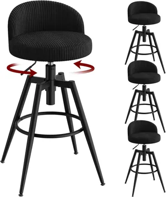 Produktbild von WOLTU Barhocker, Höhenverstellbar und 360° drehbar, Barstuhl mit niedriger Rückenlehne, Fußstütze : Schwarz 4 Farbe: Schwarz Stückzahl: 4