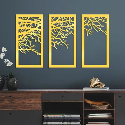 Immagine prodotto di Wallity, Albero triplo dorato 1, accessorio decorativo da parete in metallo, oro, METALLKÖRPER, 36 x 70 cm