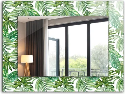 Produktbild von Bedruckter Spiegel - Wandspiegel - Dekorativer - Modern - 80x60 cm - Grüne Tropische Blätter