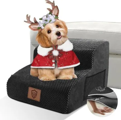 Immagine prodotto di Gradino impermeabile per cani di piccola taglia - Antiscivolo, 2 gradini, schiuma resistente - Alta densità - Lavabile - Per divani, letti e gatti