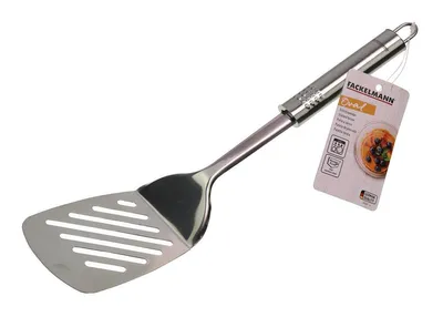 Produktbild von Fackelmann Schlitzwender 33 cm OVALGRIFF, praktischer Pfannenwender aus Edelstahl mit ergonomischem Griff, Küchenhelfer zum Kochen (Farbe: Silber)