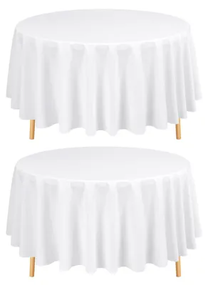 Produktbild von Set von 2 Runden Tischdecken 90 Zoll Polyester Weiß