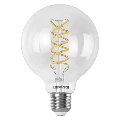 Obrázek produktu pro LED žárovka LEDVANCE SMART+ WIFI, bílé sklo, 8 W, 806 lm, kulový tvar s průměrem 95 mm a paticí E27, nastavitelné bílé světlo (2700-6500 K), stmívatelná, ovládání pomocí aplikace nebo hlasem, životnost 15 000 hodin