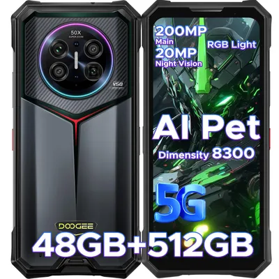 Imagen del producto de DOOGEE V50, teléfono inteligente resistente para exteriores, 5G, Android 16, IP68/IP69K, pantalla de 6,78" a 120Hz, batería de 11000mAh, carga rápida de 66W, 48+512GB de almacenamiento, cámara de 200MP, NFC, lector de huellas dactilares, sin contrato