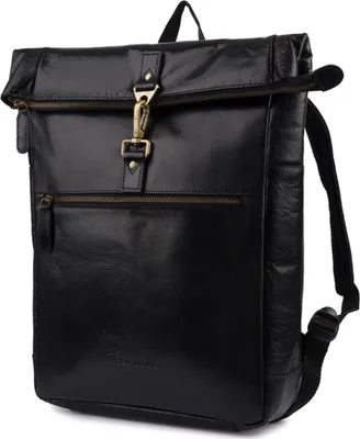 Produktbild von Lederrucksack für einen 15,6-Laptop, großes A4-Business, geräumig, schwarz, Beltimore