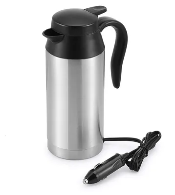 Produktbild von 750 ml Auto Wasserkocher 12 V, Edelstahl Reisewasserkocher, elektrisch, ideal für Heißwasser, Kaffee & Tee, Silber