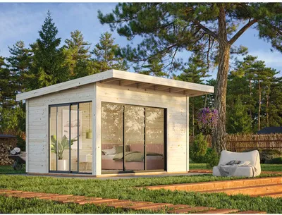 Produktbild von Gartenhaus Palmako Andrea 11,2 m² Slide inkl. Fußboden 434 x 402 cm natur