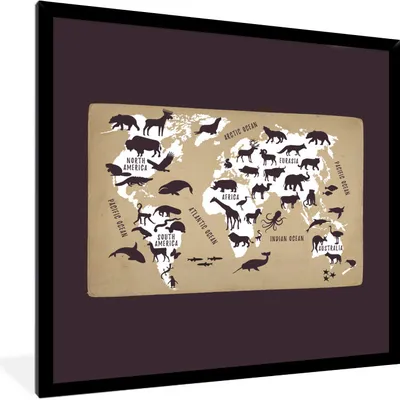 Produktbild von MuchoWow® MuchoWow® Gerahmtes Poster Weltkarte Kinder - Weiß - Braun 40x40 cm - Poster mit zchwarzem Bilderrahmen - Mit Rahmen - Wanddekoration Schlafzimmer