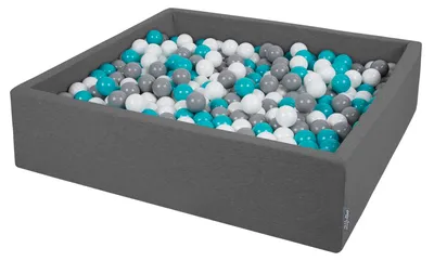 Produktbild von KiddyMoon Bällebad Kinder Quadrat 120x30cm 600 Bunte Bälle ∅7cm - Bällebad groß Bällepool - Plastikbälle Baby spielzeug bällebad - Dunkelgrau
