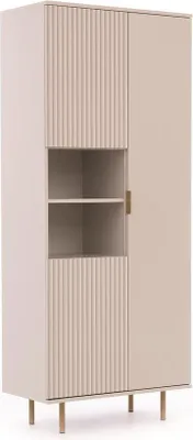 Produktbild von BETTSO Dreitüriges Bücherregal 80cm BIANCO Cashmere auf goldenen Beinen geriffelte Fronten