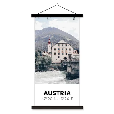 Produktbild von MuchoWow® Textilposter Österreich - Wasser - Alpen 90x180 cm mit schwarzem Rahmen - Dekoration Wohnzimmer