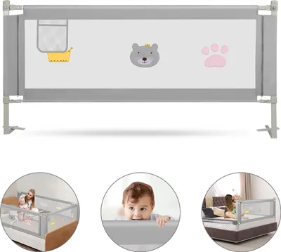Produktbild von Aopunly 150cm Bettgitter Bettschutzgitter Kinderbettgitter Höhenverstellbar Babybettgitter Rausfallschutz Für Babys Und Kinder grau