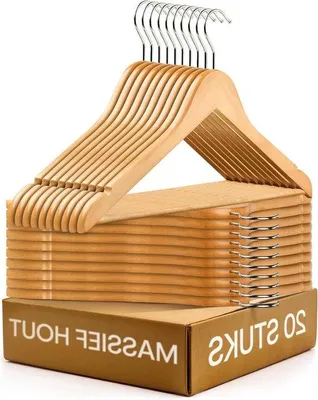 Produktbild von 20 Holzkleiderbügel 360° Drehhaken mit Hosenträger für Hemden und Hosen