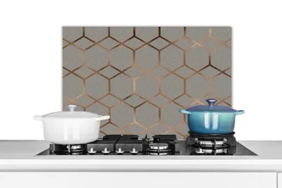Obrázek produktu pro KitchenYeah® Splashback kitchen - Kuchyňský splashback - Ochrana stěny sporáku a dřezu - Vzor - Šedá - Bronzová 70x50 - Alu-Dibond (alternativa ke skleněnému splashbacku) - Tepelně odolný - Splashback na sporák