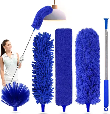 Produktbild von 5-in-1 Staubwedel Teleskopstab 254cm Mikrofaser Staubwedel mit austauschbaren Köpfen für Decken, Lüftungsschlitze
