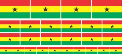 Produktbild von Mini Aufkleber Set - Pack glatt - 4x 51x31mm+ 12x 33x20mm + 10x 20x12mm- selbstklebender Sticker - Fahne - Ghana - Flagge / Banner / Standarte fürs Auto, Büro, zu Hause und die Schule - Set of 26