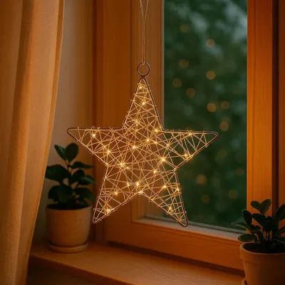 LED-Drahtstern Ø 24 cm, warmweiß, Timer, 20 LEDs