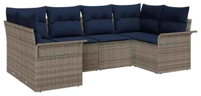 Image de vidaXL Ensemble de canapé de jardin avec mémoire 6 pcs Gris Poly Rattan