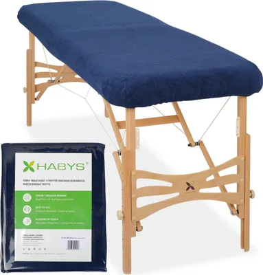 Obrázek produktu pro Jednodílné froté napínací prostěradlo Habys pro skládací masážní lehátka Masážní stoly | 70–75/180–185 cm | s gumovým páskem | Fyzioterapie Kosmetika | Námořnická modrá