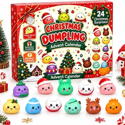 Produktbild von Squishy Weihnachten Adventskalender 2026 Dumpling Squishy Weihnachtskalender mit Countdown 24 Tage Weihnachten Countdown-Kalender Anti-Stress spielzeug