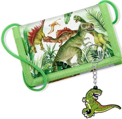 Productafbeelding van Kindermuntenportemonnee - Drievoudig inklapbaar - Dinosaurusdesign
