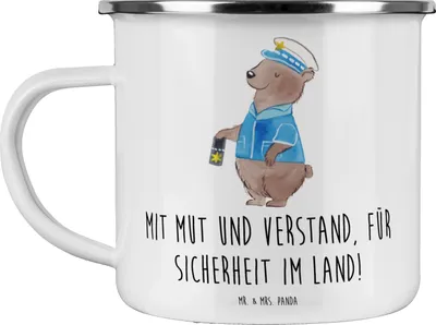 Produktbild von Mr. & Mrs. Panda Teetasse Polizist Mut Verstand - Weiß - Geschenk, Wertschätzung, Freundschaft, Polizeiarbeit, Danke sagen, Outdoor Tasse, Pott, Anerkennung, Emaille