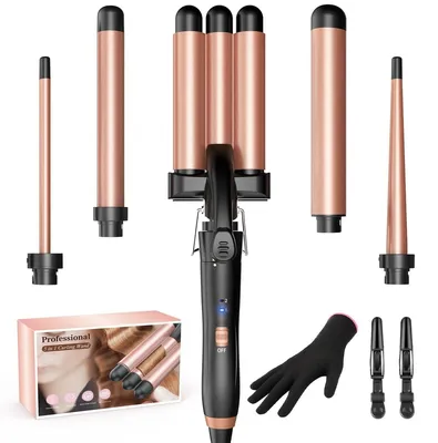 Immagine prodotto di Arricciacapelli a 5 in 1 - Capelli ricci - 5 accessori intercambiabili - 25 mm - Vetroceramica alla tormalina - Nero