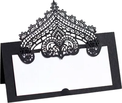 Image de 50 Counts Laser Cut Cartes de Table, 9cm Cartes de Table Pour Mariage Greenery Seating Cartes de Table Tente Blanche, Cartes nominatives pliantes(noir)
