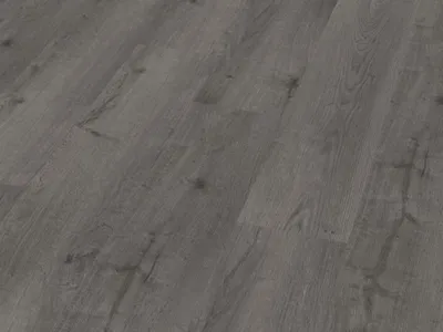 A close-up view of grey wood-look flooring.