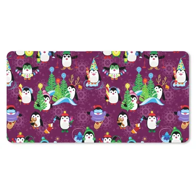 Produktbild von MuchoWow® Schreibtischunterlage Pinguin - Weihnachten - Feuerwerk - Winter - Design 80x40 cm - XXL Mauspad - Gaming Mauspad
