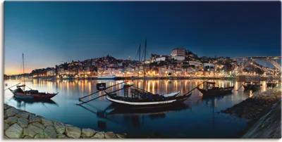 Produktbild von ARTland Leinwandbild Porto - Nachtpanorama Größe: 100x50 cm