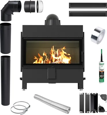 Produktbild von KRATKI LUCY 16kW Ø200 Schwarzer Kamineinsatz mit Rohren und Luftkanälen