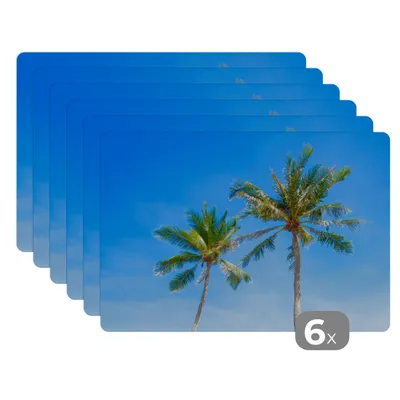 Obrázok produktu pre MuchoWow® Podložky Sada 6 podložiek Umývateľné podložky 30x45x0.3cm Palm - Leto - Tropické Podložka pod stôl Nekĺzavá a odolná voči teplu
