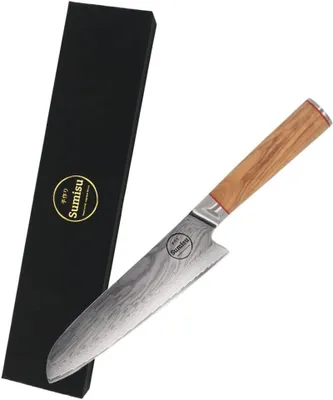 Image de Couteau Santoku de 18 cm, lame en acier damas de 67 couches, manche ergonomique, idéal pour la cuisine