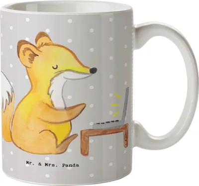 Produktbild von Mr. & Mrs. Panda Tasse Online Redakteurin Herz - Grau Pastell - Geschenk, Kaffeetasse, Kaffeepott, Trinkbecher, Teetasse, Kaffeebecher