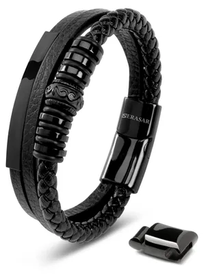 Produktbild von SERASAR Herren Armband 17cm Schwarz Leder Geschenk Geburtstag Valentinstag