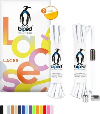 Produktbild von biped LACES 2 Paar Schnürsenkel ohne Binden mit Metallkapsel Drehverschluss oval 4,5 mm z2911(#32 white)