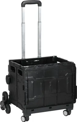 Produktbild von Klappbarer Einkaufswagen mit Teleskopgriff und Treppensteiger, Schwarz, bis 65 kg belastbar