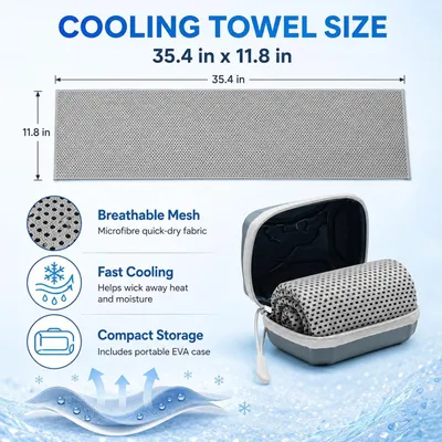 Immagine prodotto di Asciugamano refrigerante con custodia, ad asciugatura rapida, dimensioni 30x90 cm, ideale per lo sport e l'estate