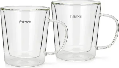 Image de Lot de 2 tasses Fissman-Borgia, en verre borosilicate, 12,5 x 8 x 10 cm, 320 ml, transparentes