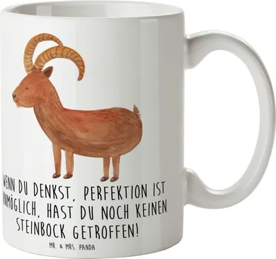 Produktbild von Mr. & Mrs. Panda Becher Steinbock Perfektion - Weiß - Geschenk, tasse für kaffee, Kreativ, Geschenke Astrologie, Disziplin, Sternzeichen, Trinkbecher, Humor, Teetasse