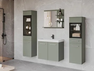 Produktbild von MIRJAN24 Badmöbel-Set Madrit I, Badezimmer-Set mit Spiegel und Waschbecken (Farbe: Nebelgrün, mit Siphon, ohne Beleuchtung)