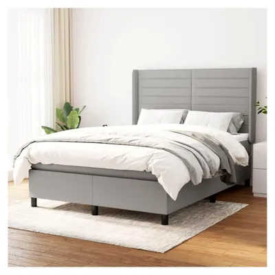 Produktbild von Lattenrost mit Matratze, hellgrau, 140 x 190 cm, Stoff, Plattformbett, mit Lattenhalter, einfache Montage für Schlafzimmer, Erwachsene