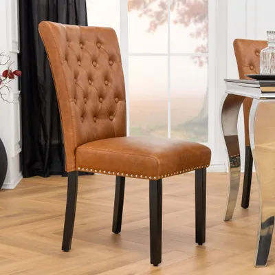 Produktbild von riess-ambiente Chesterfield Stuhl CASTLE braun Kunstleder schwarz Gummiholz Ziernieten