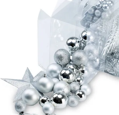 Produktbild von DEUBA® Weihnachtskugeln 77tlg Ø 3-7cm Kunststoff matt glänzend Christbaumkugeln Christbaumschmuck Anhänger Weihnachtsbaumkugeln Weihnachtsdeko Silber